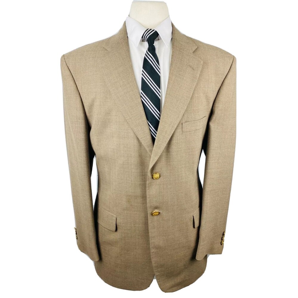 STAFFORD Mens 43R Solid Tan Gold Button Soft Blazer Sport Coat Suit Jacket